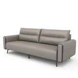 Grey Leather Wood Frame Reception Sofa with Black Legs Image - 6