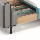 Grey Leather Wood Frame Reception Sofa with Black Legs Image - 7