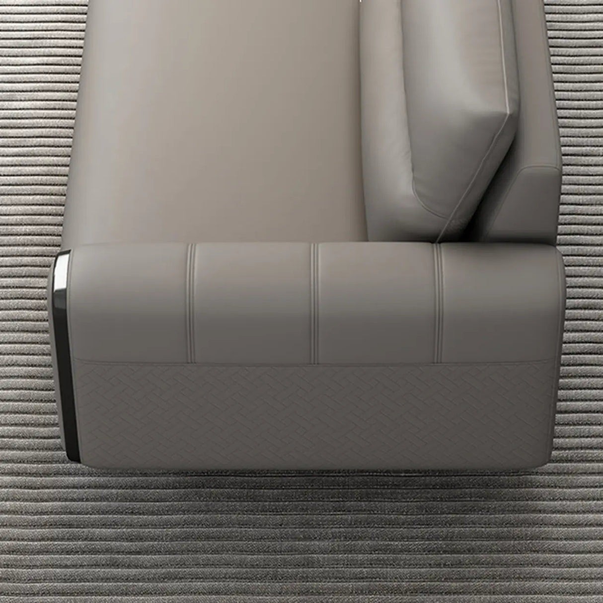 Grey Leather Wood Frame Reception Sofa with Black Legs Image - 8
