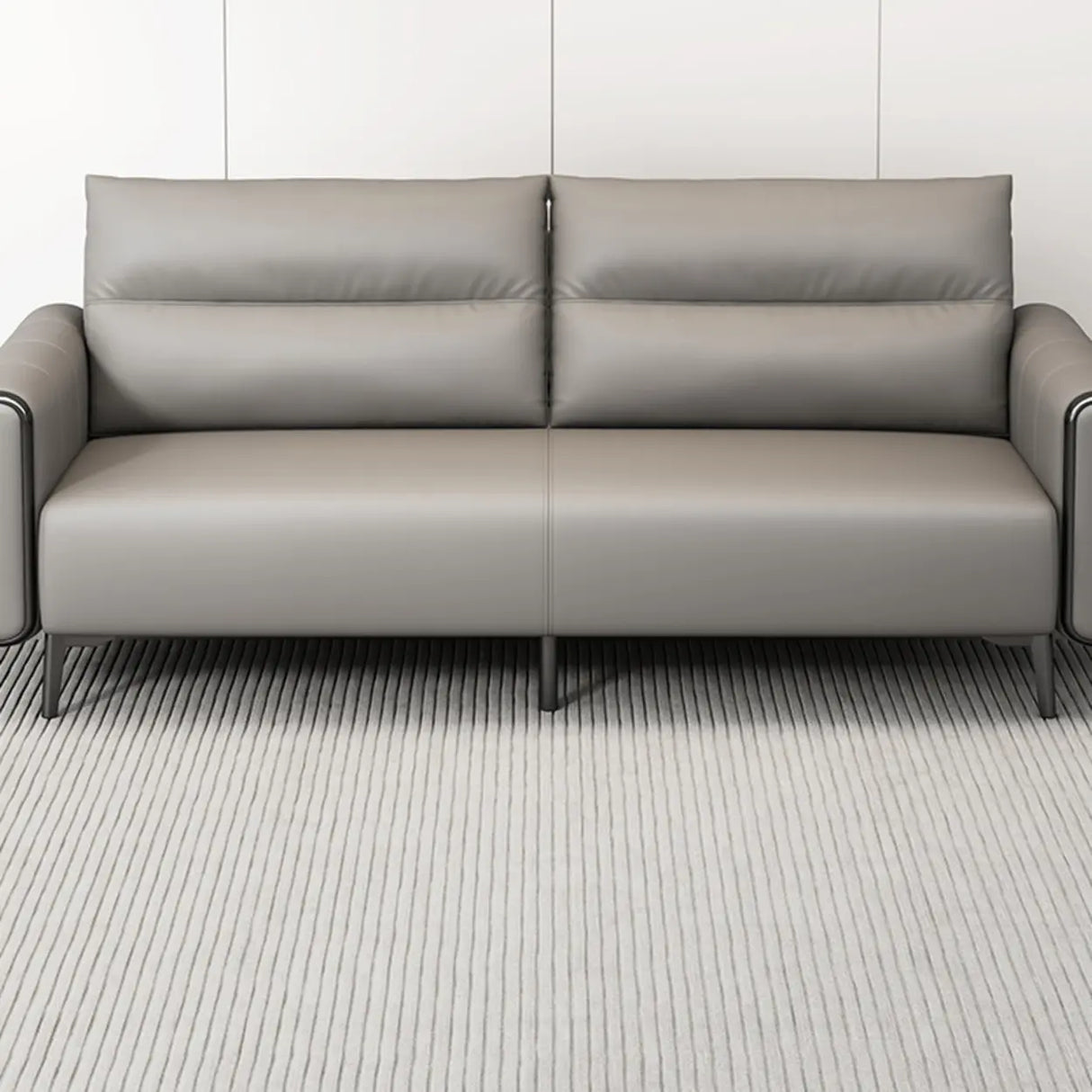 Grey Leather Wood Frame Reception Sofa with Black Legs Image - 10