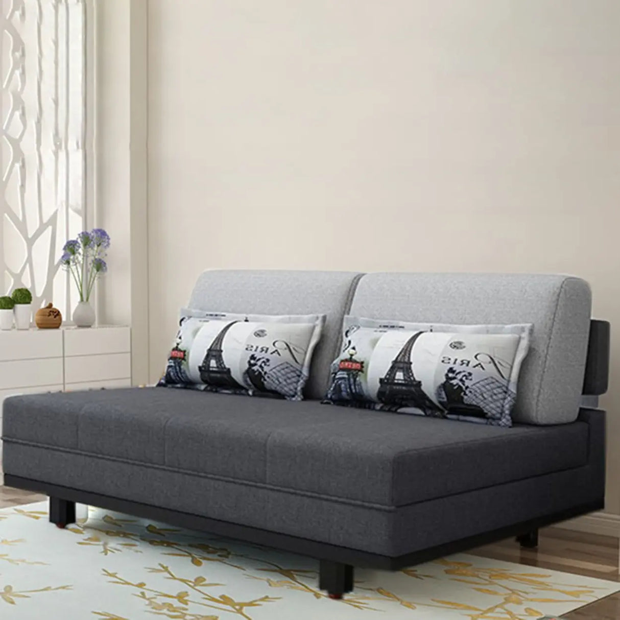Grey Linen Fabric Tight Back Sleeper with Slipcover Image - 12