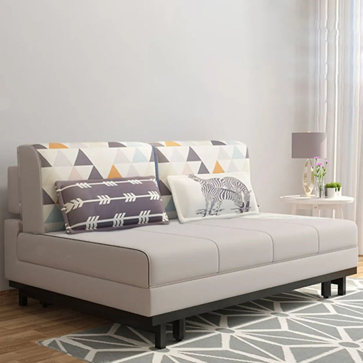 Grey Linen Fabric Tight Back Sleeper with Slipcover Image - 2