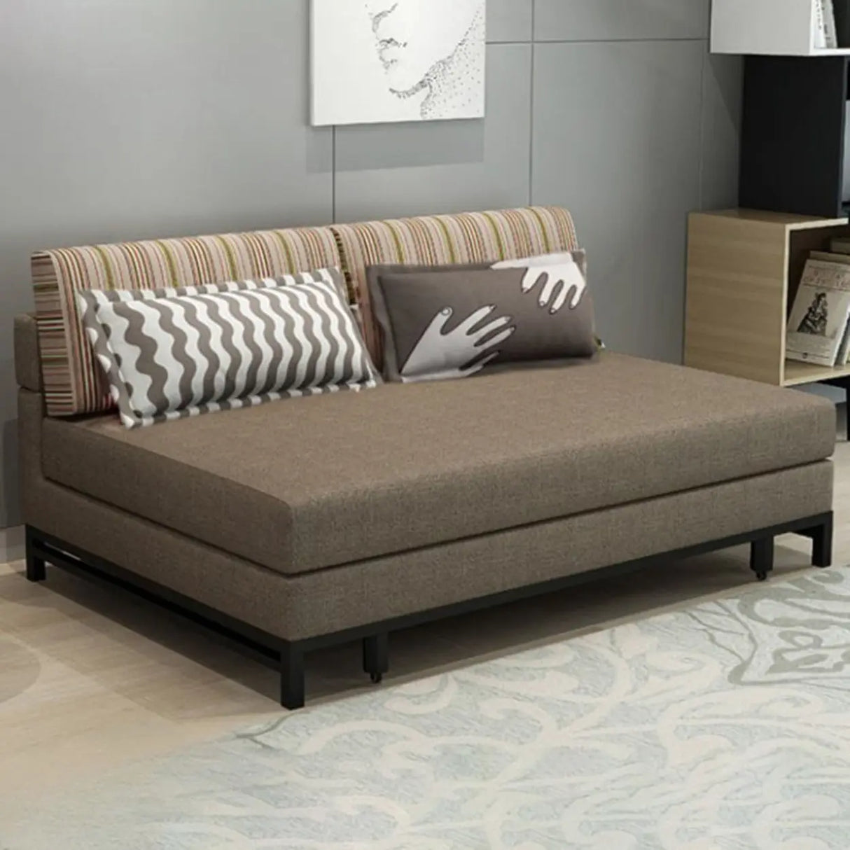 Grey Linen Fabric Tight Back Sleeper with Slipcover Image - 5