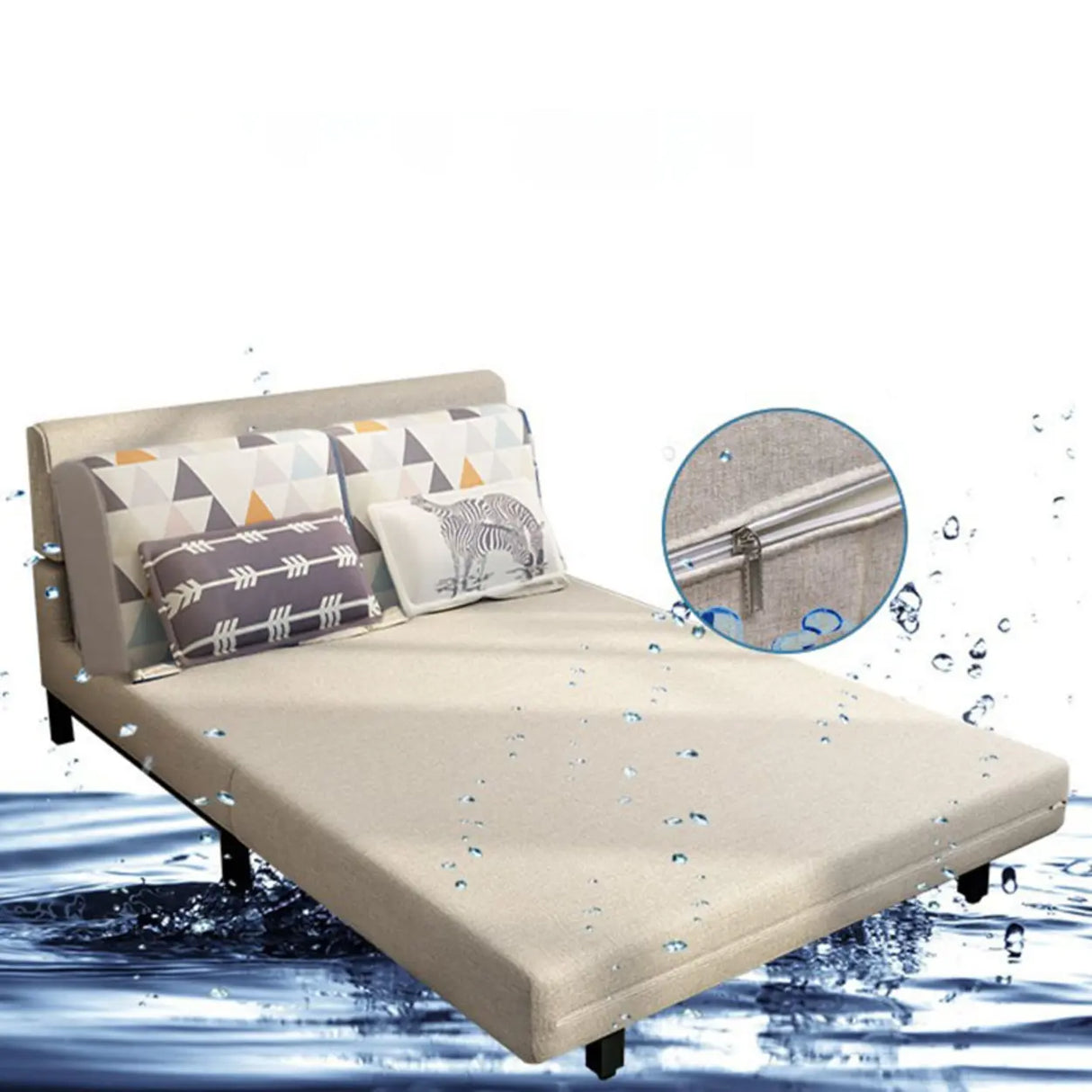 Grey Linen Fabric Tight Back Sleeper with Slipcover Image - 6