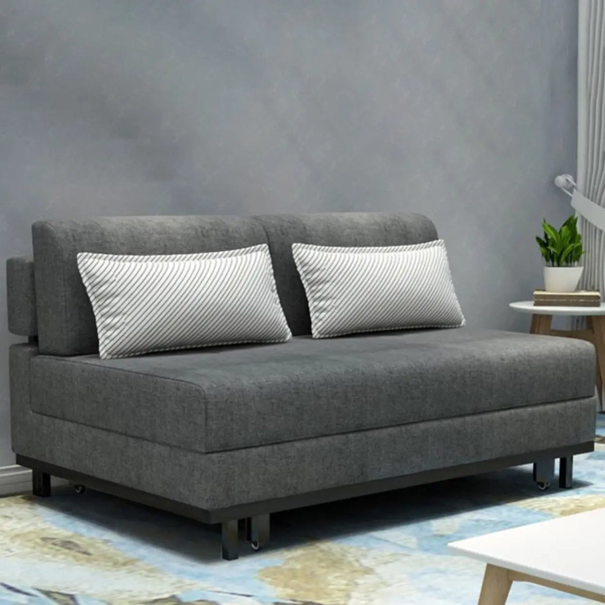 Grey Linen Fabric Tight Back Sleeper with Slipcover Image - 7