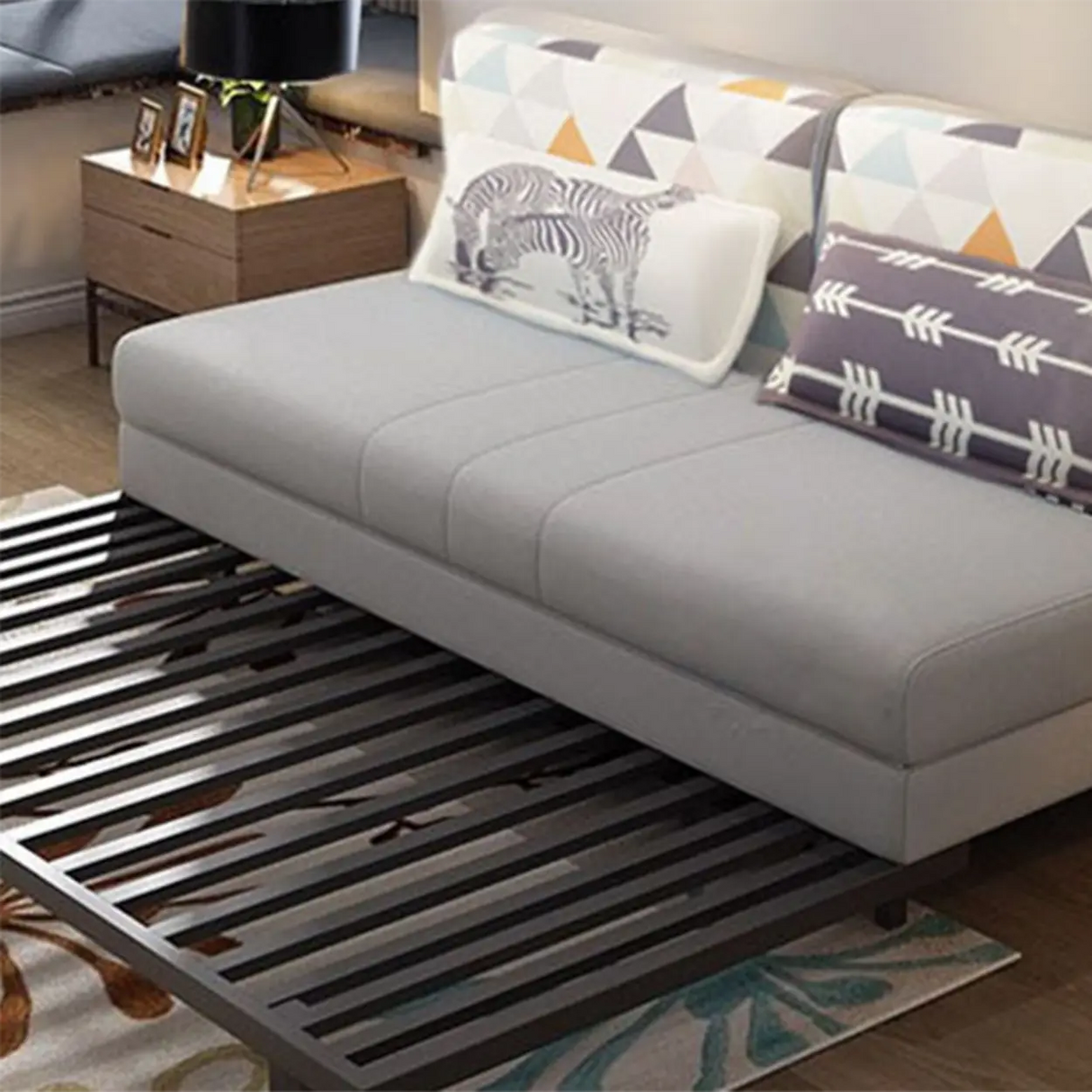 Grey Linen Fabric Tight Back Sleeper with Slipcover Image - 8