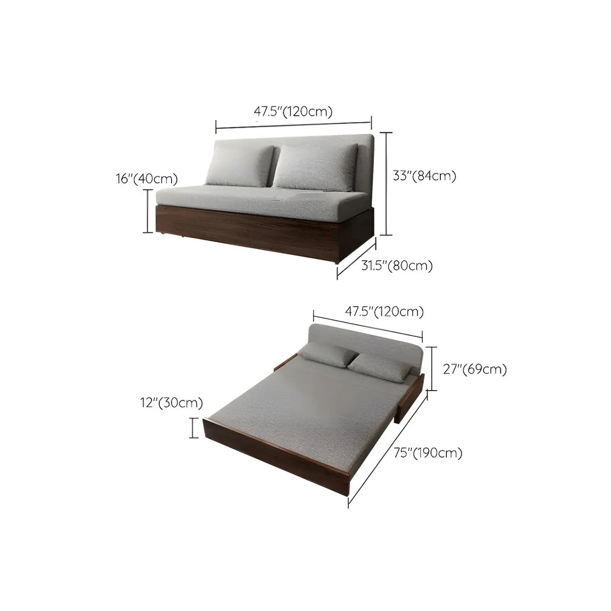 Grey Linen Pillow Back Extra Deep Sofa Bed with Storage Image - 10