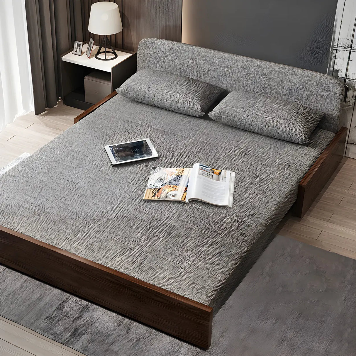 Grey Linen Pillow Back Extra Deep Sofa Bed with Storage Image - 2