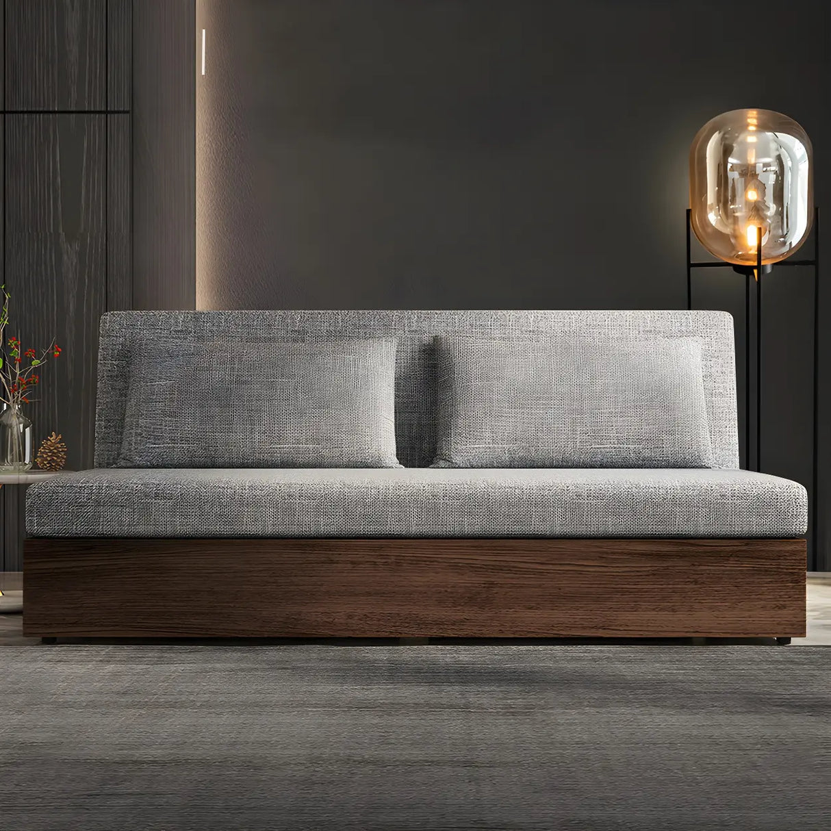 Grey Linen Pillow Back Extra Deep Sofa Bed with Storage Image - 3