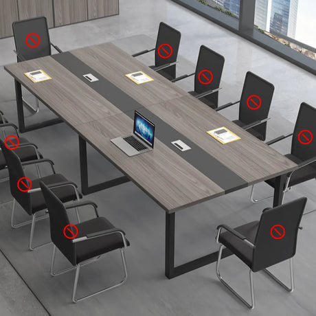Grey Long Wooden Multi-personal Conference Desk Image - 1