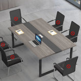 Grey Long Wooden Multi-personal Conference Desk Image - 2
