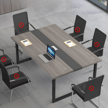Grey Long Wooden Multi-personal Conference Desk Image - 2