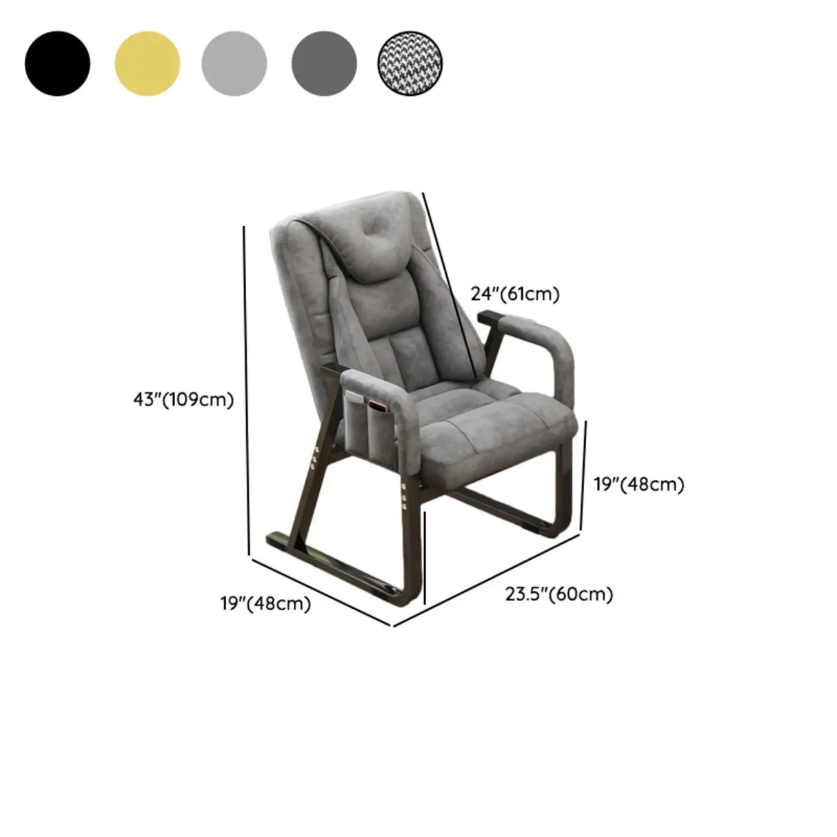 Grey Metal Frame Modern Reclining Fabric Office Chair 