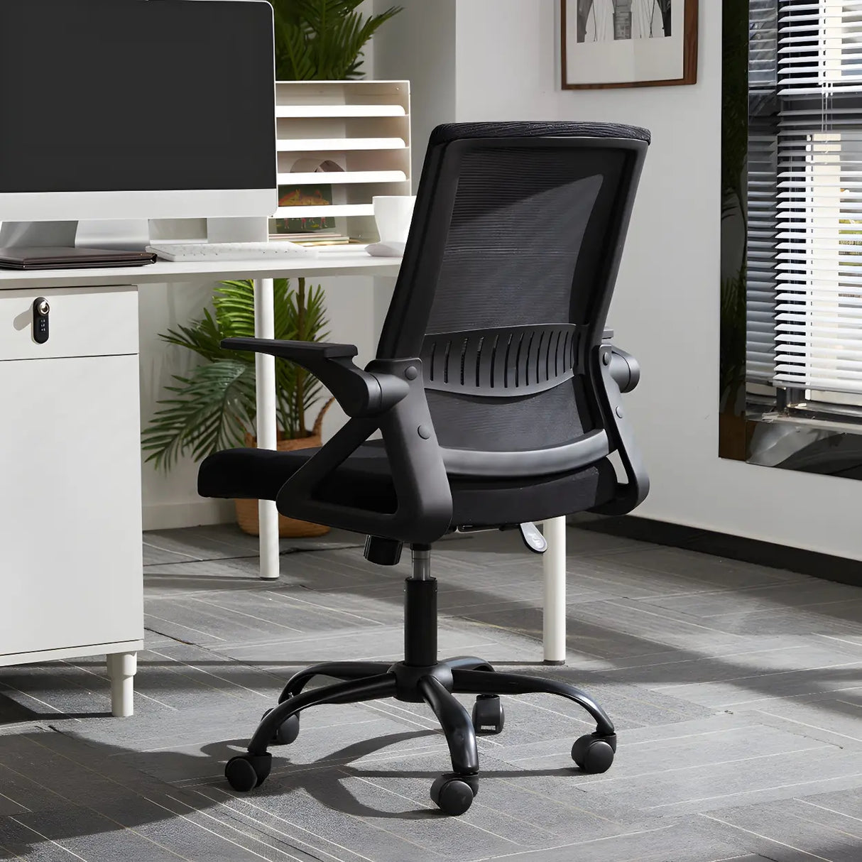Grey Modern Ergonomic Mesh Office Chair with Wheels Image - 11