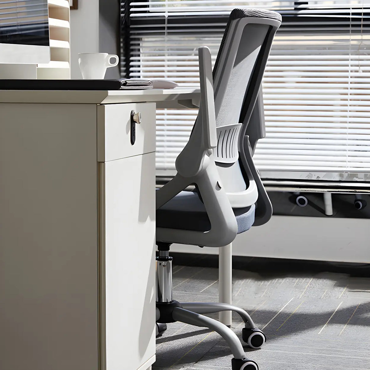 Grey Modern Ergonomic Mesh Office Chair with Wheels Image - 19