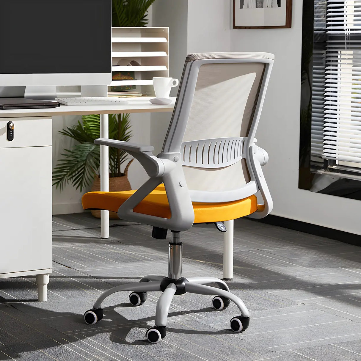 Grey Modern Ergonomic Mesh Office Chair with Wheels Image - 21