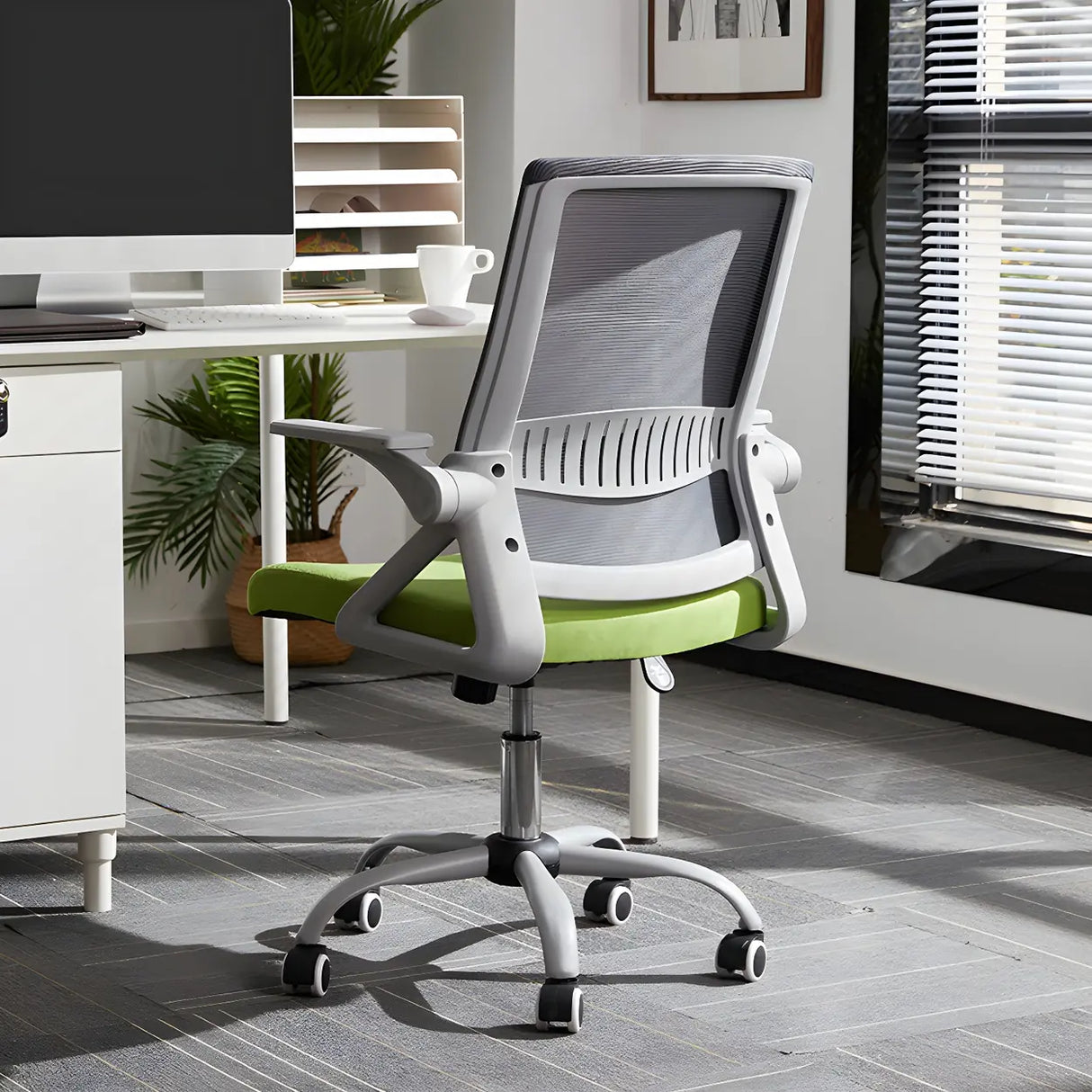 Grey Modern Ergonomic Mesh Office Chair with Wheels Image - 26