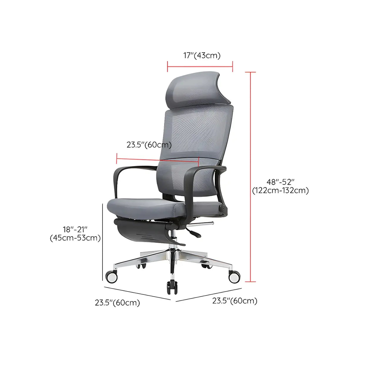 Grey Modern Ergonomic Swivel Office Chair with Footrest 