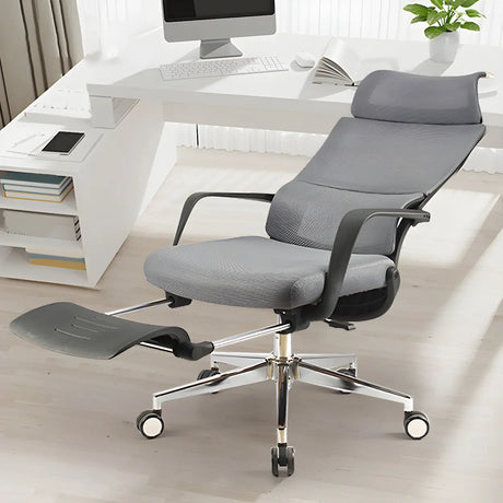 Grey Modern Ergonomic Swivel Office Chair with Footrest Image - 1