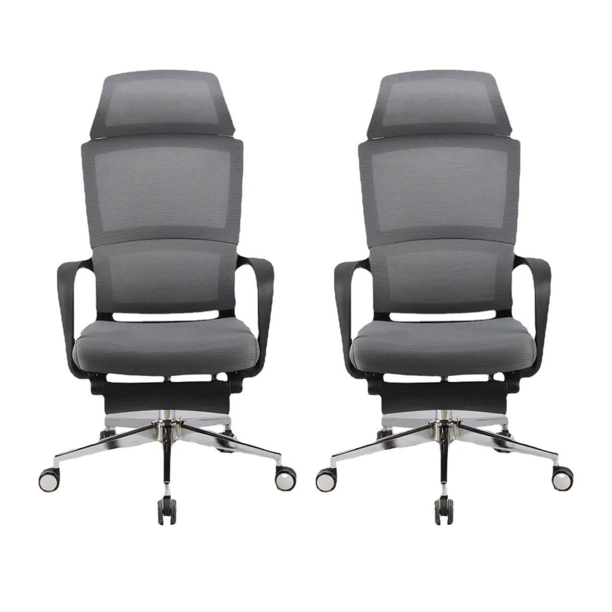Grey Modern Ergonomic Swivel Office Chair with Footrest Image - 2