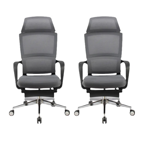 Grey Modern Ergonomic Swivel Office Chair with Footrest Image - 2