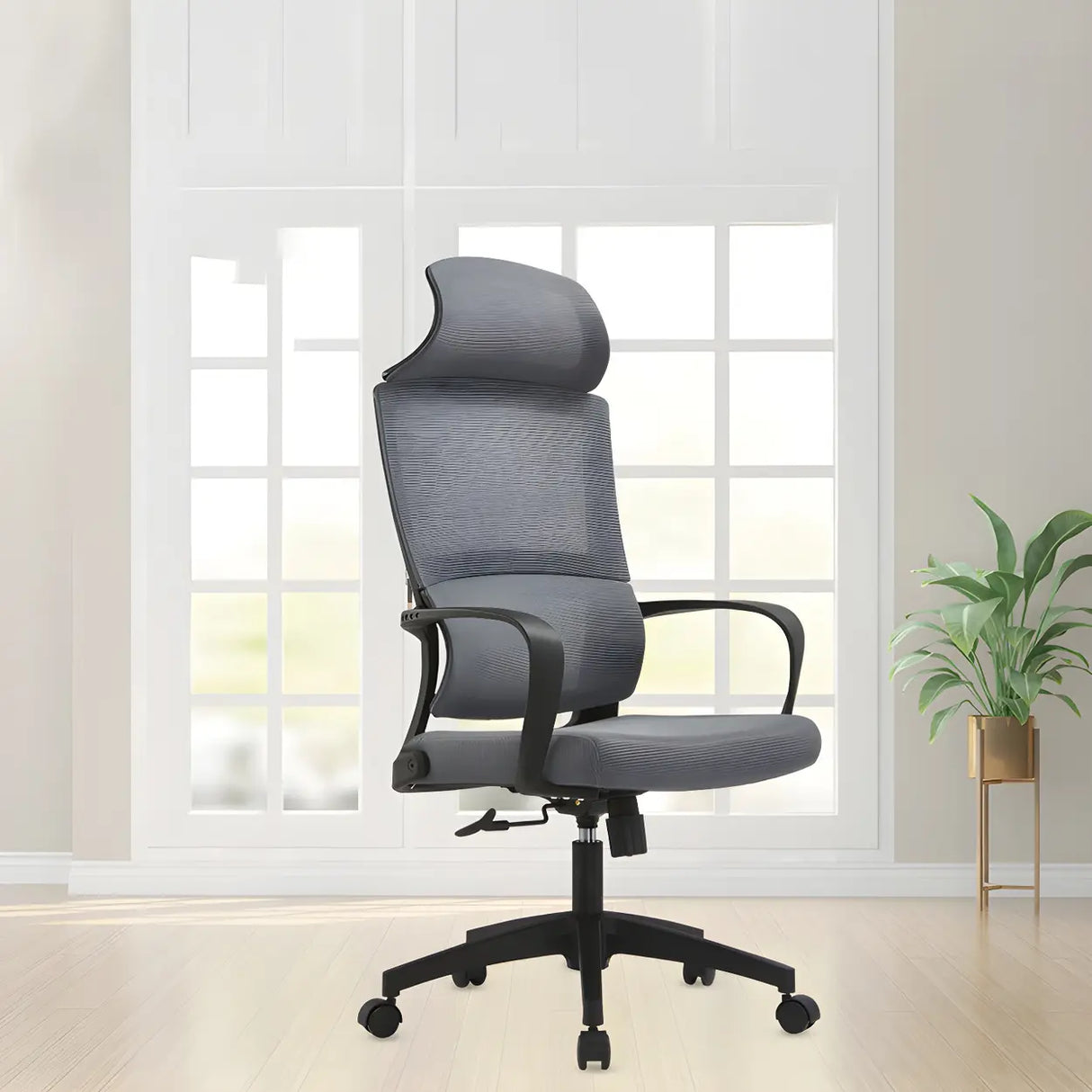 Grey Modern Ergonomic Swivel Office Chair with Footrest Image - 4