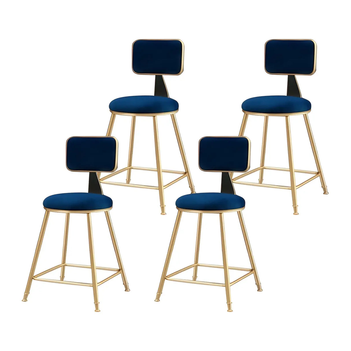 Grey Modern Gold Iron Velvet Tall Bar Stool with Cushion Image - 16