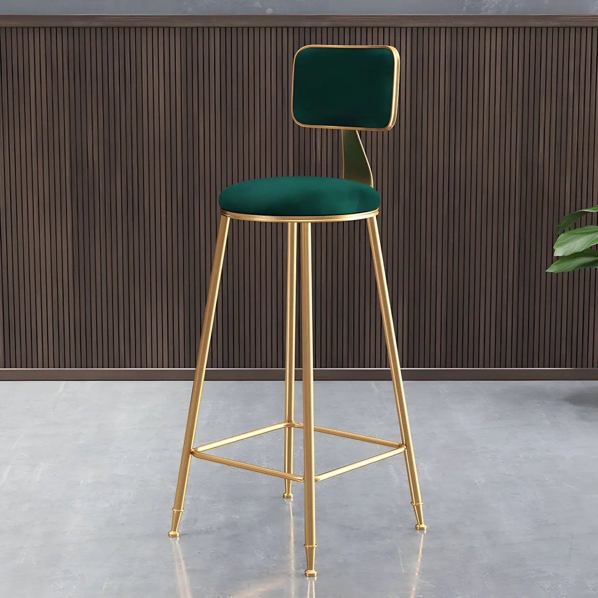 Grey Modern Gold Iron Velvet Tall Bar Stool with Cushion Image - 2