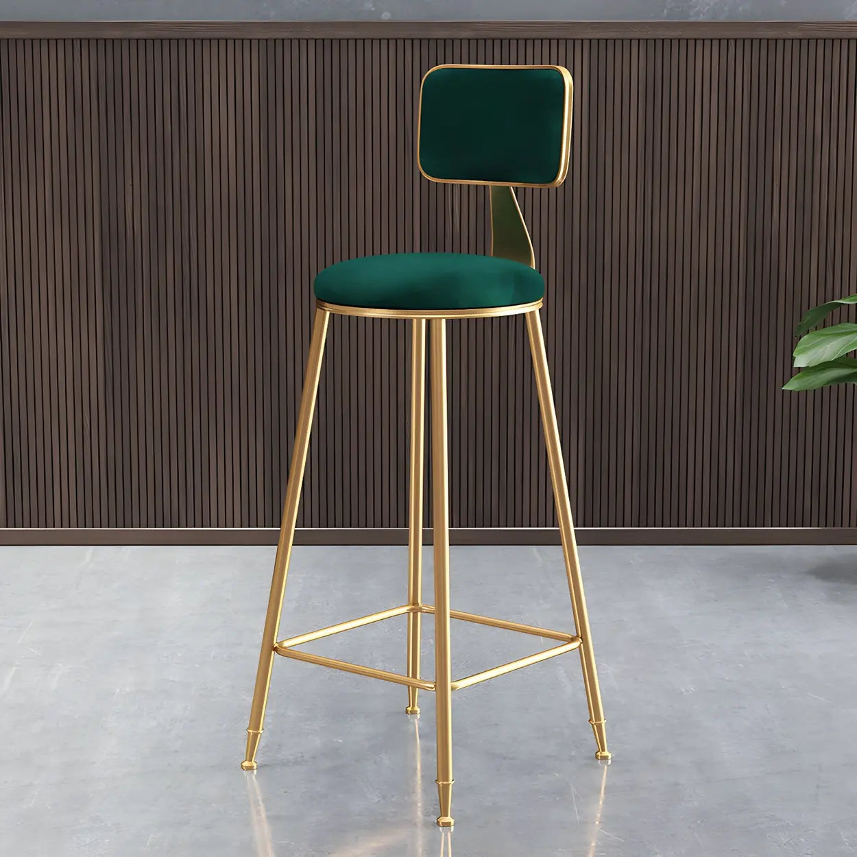 Grey Modern Gold Iron Velvet Tall Bar Stool with Cushion Image - 2