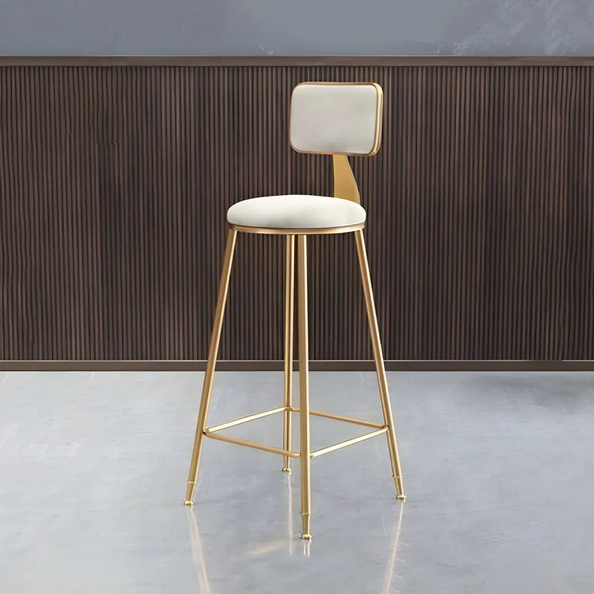 Grey Modern Gold Iron Velvet Tall Bar Stool with Cushion Image - 32