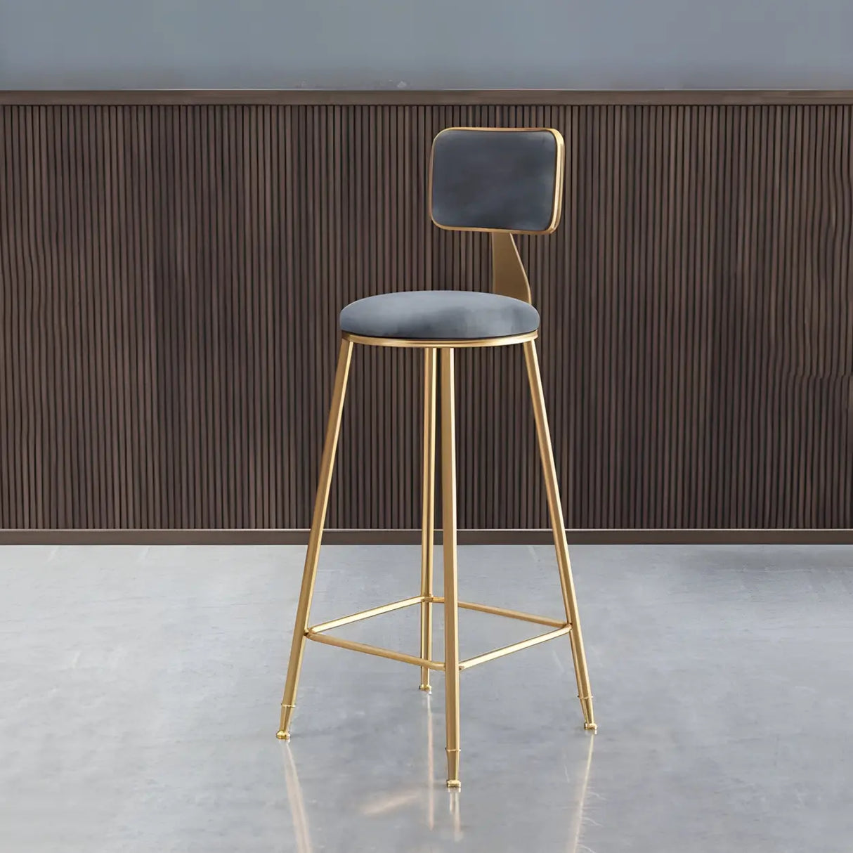 Grey Modern Gold Iron Velvet Tall Bar Stool with Cushion Image - 41