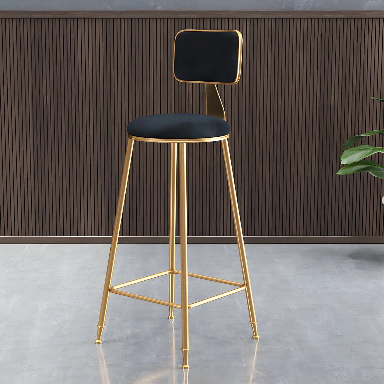 Grey Modern Gold Iron Velvet Tall Bar Stool with Cushion Image - 46