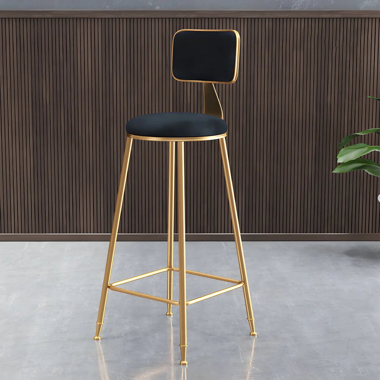 Grey Modern Gold Iron Velvet Tall Bar Stool with Cushion Image - 46