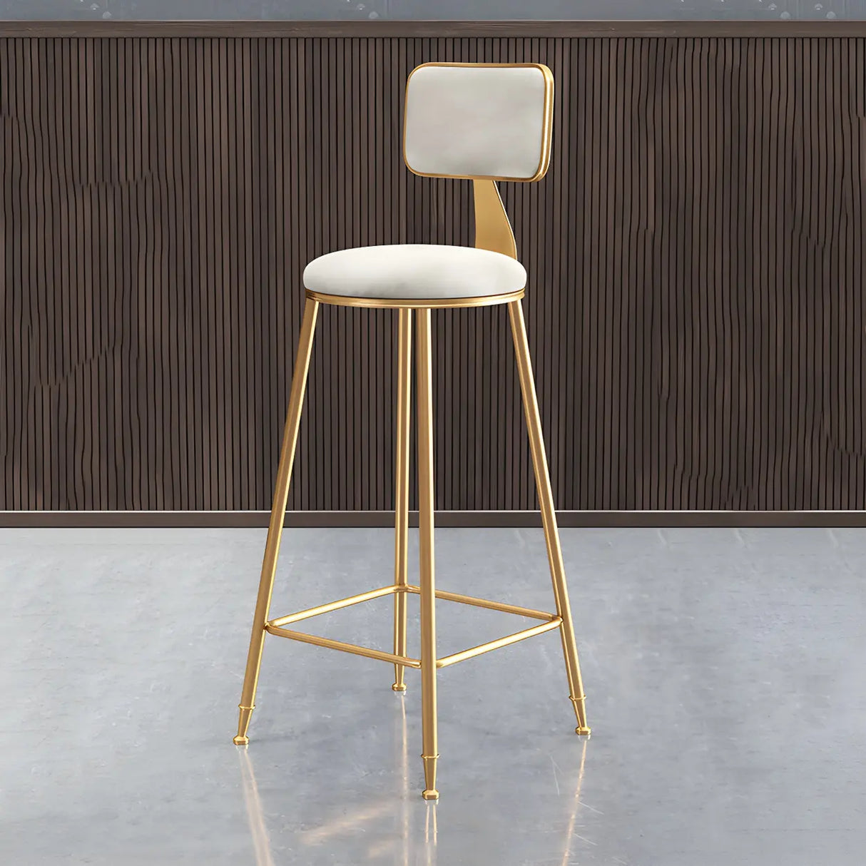 Grey Modern Gold Iron Velvet Tall Bar Stool with Cushion Image - 49