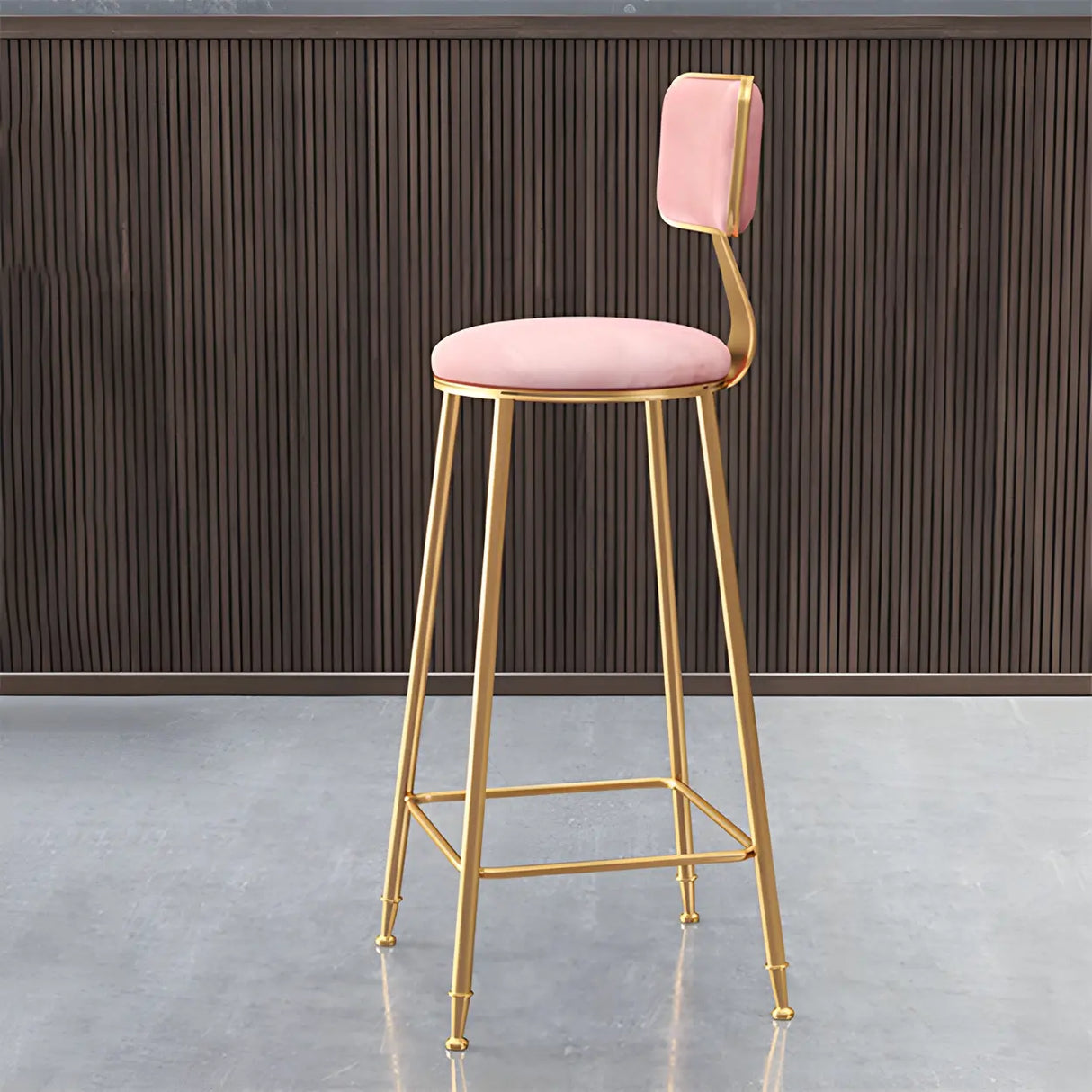 Grey Modern Gold Iron Velvet Tall Bar Stool with Cushion Image - 52