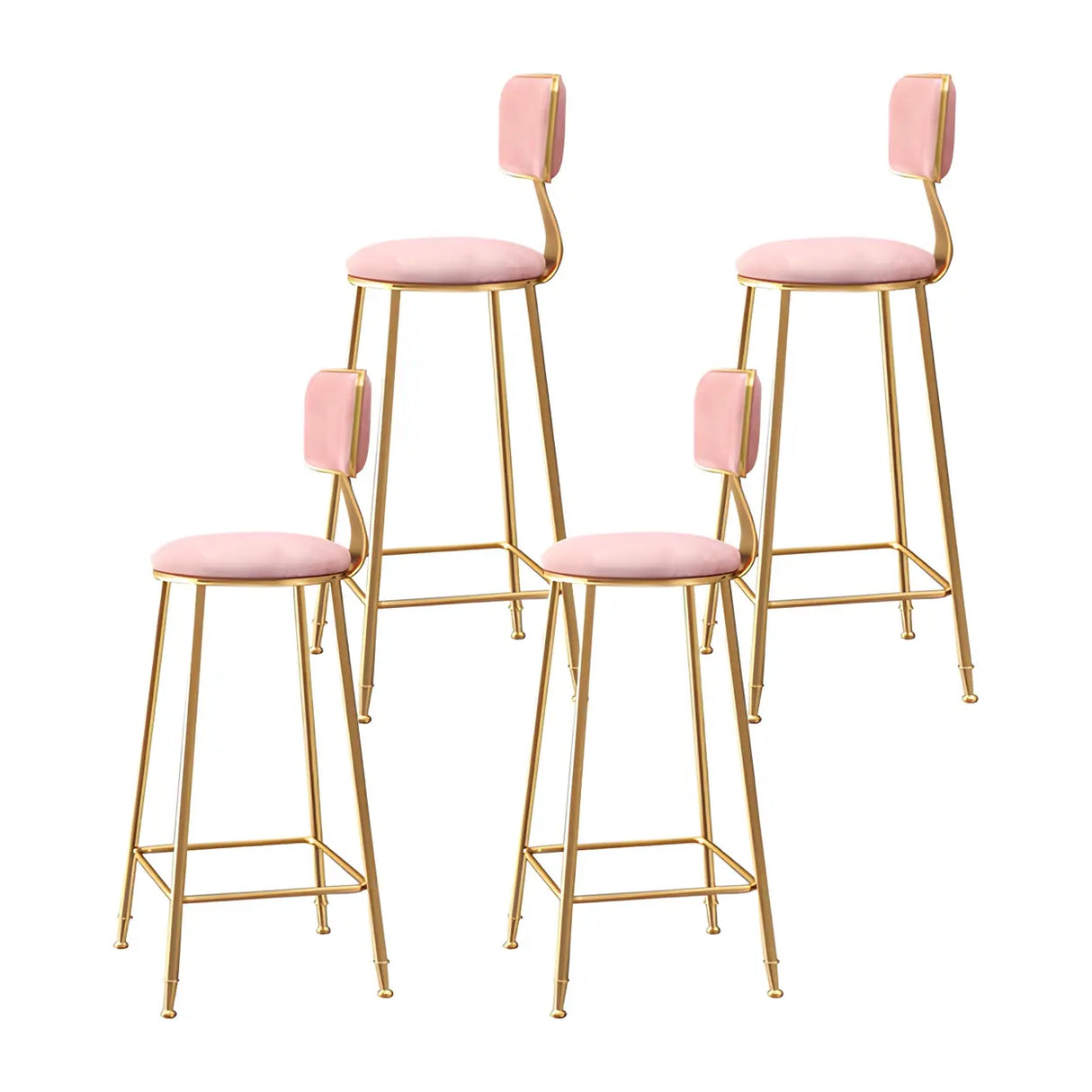 Grey Modern Gold Iron Velvet Tall Bar Stool with Cushion Image - 54