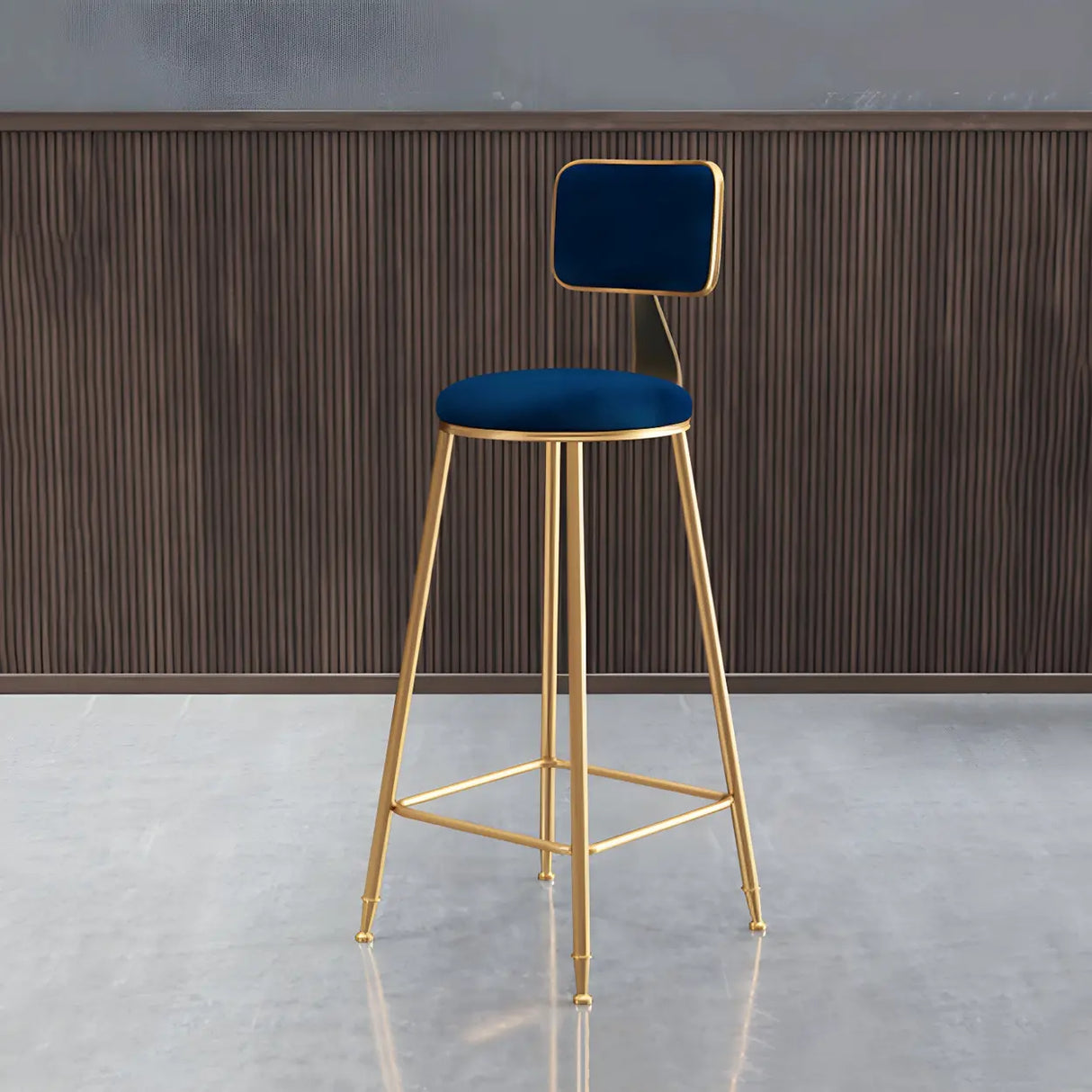 Grey Modern Gold Iron Velvet Tall Bar Stool with Cushion Image - 55