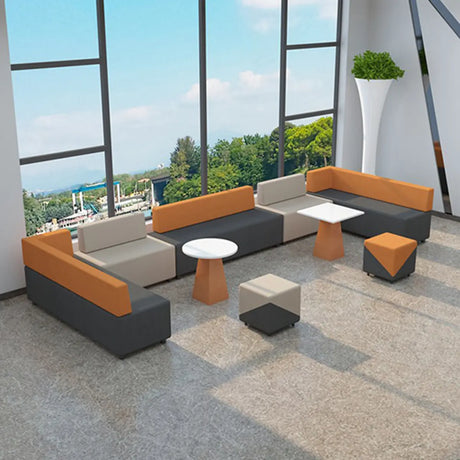 Grey Orange Fade Resistant Faux Leather Reception Sofa Image - 1