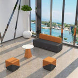 Grey Orange Fade Resistant Faux Leather Reception Sofa Image - 2