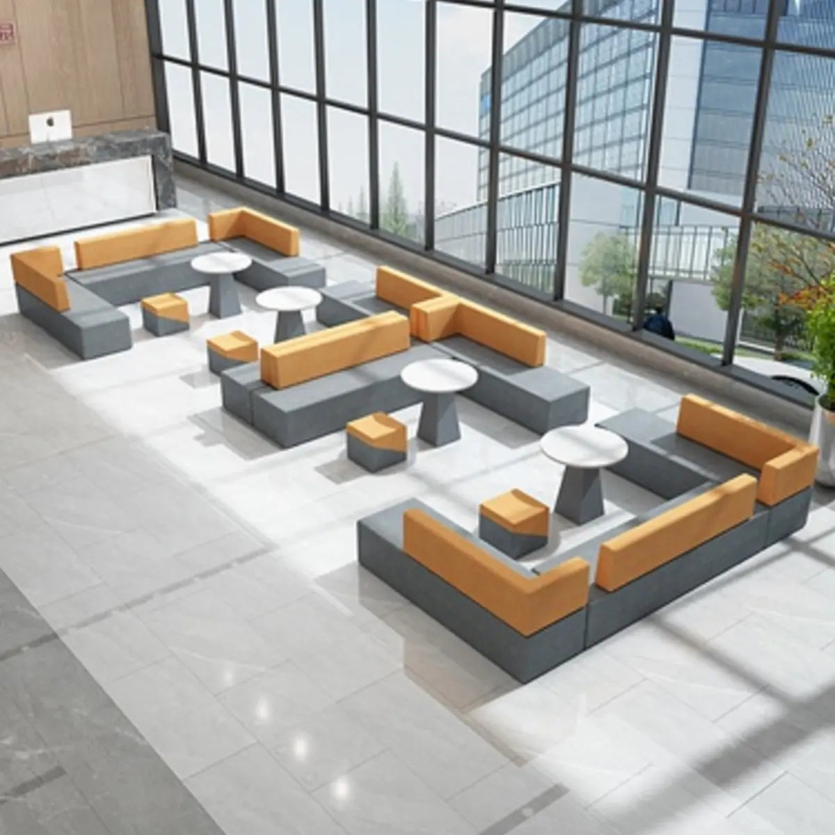 Grey Orange Fade Resistant Faux Leather Reception Sofa Image - 4