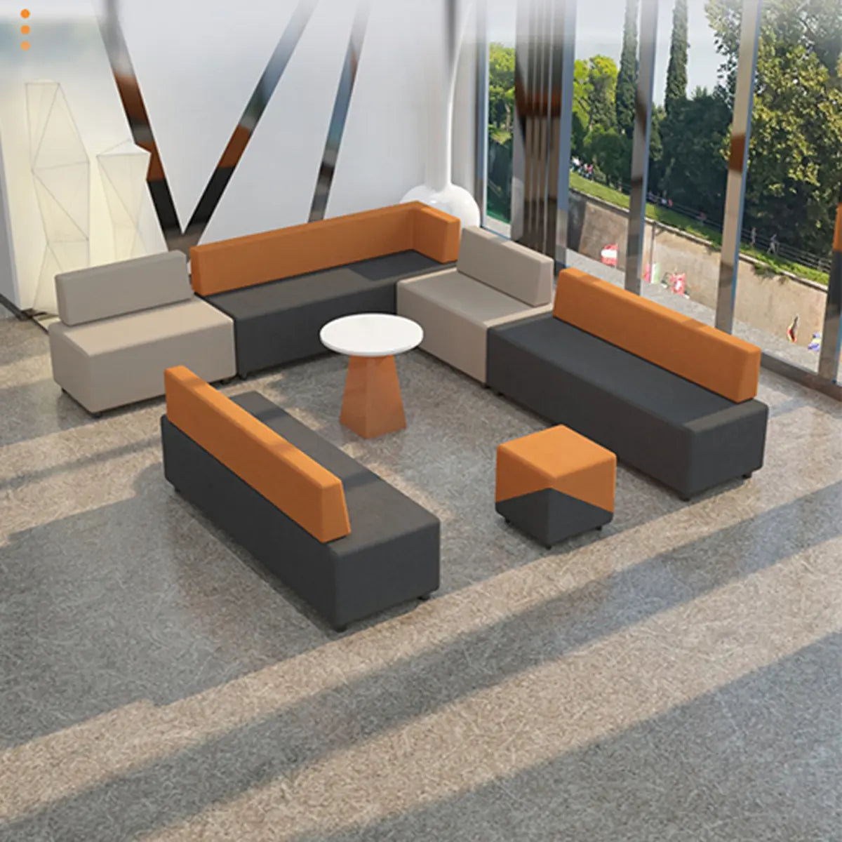 Grey Orange Fade Resistant Faux Leather Reception Sofa Image - 6