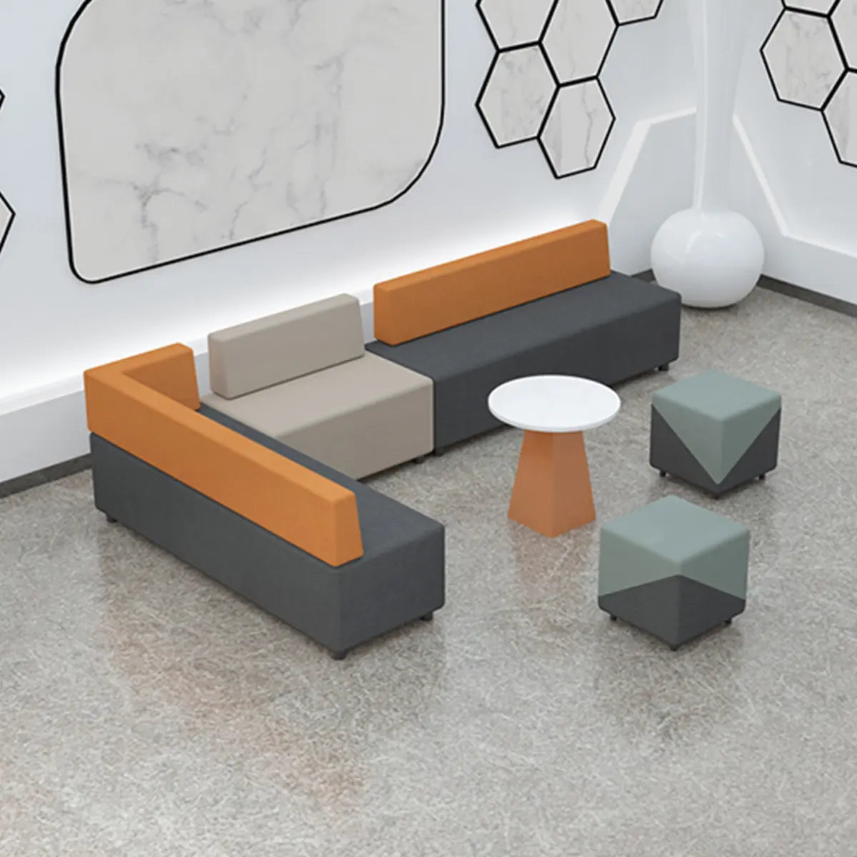 Grey Orange Fade Resistant Faux Leather Reception Sofa Image - 8