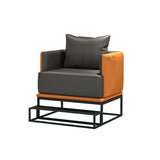 Grey Orange Leather Sewn Pillow Back Loveseat with Arms Image - 2