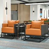 Grey Orange Leather Sewn Pillow Back Loveseat with Arms Image - 4