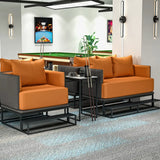 Grey Orange Leather Sewn Pillow Back Loveseat with Arms Image - 7