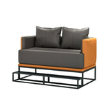 Grey Orange Leather Sewn Pillow Back Loveseat with Arms Image - 8