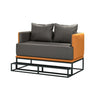 Grey Orange Leather Sewn Pillow Back Loveseat with Arms Image - 8