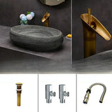 Grey Oval Ceramic Vessel Sinks with Center Trapway Image - 8