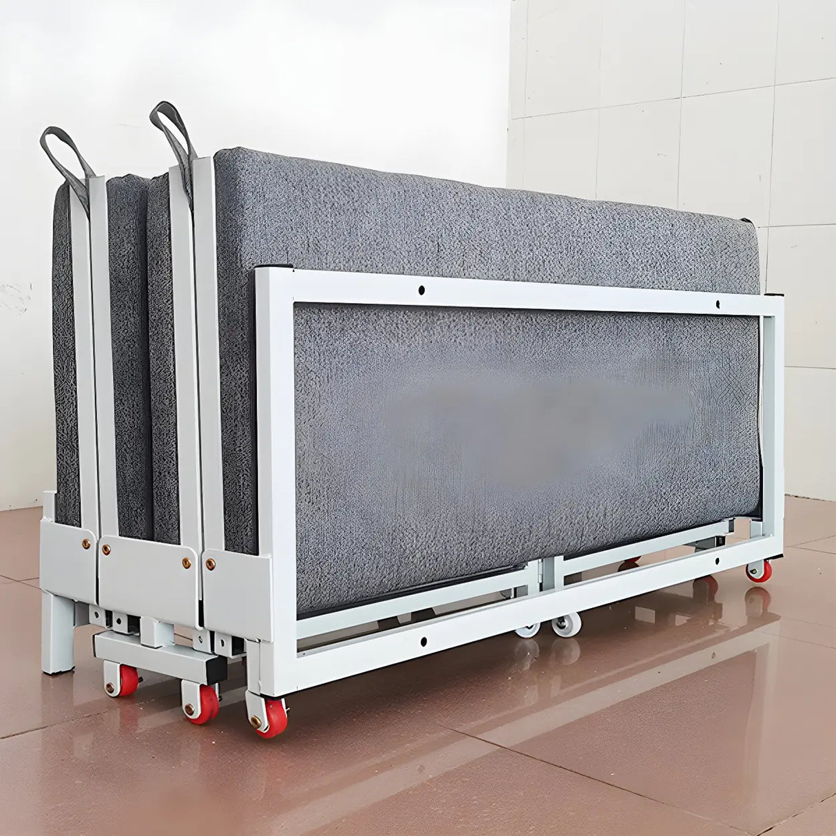 Grey Queen Convertible Metal Folding Bed with Mattress Image - 3