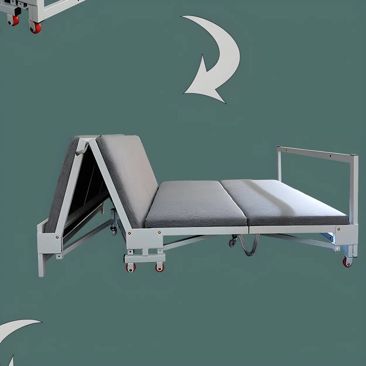 Grey Queen Convertible Metal Folding Bed with Mattress Image - 4